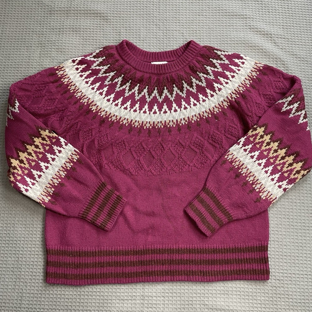 Sundance Fair Isle Knit Sweater Small Womens Magenta Multi Knit Wool Blend